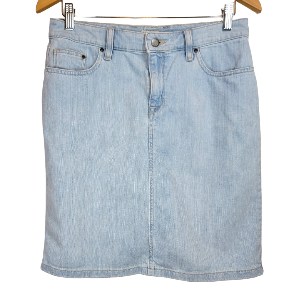 L.L. Bean Favorite Fit Light Wash Knee Length Denim Jean Pencil Skirt Size 6 EUC